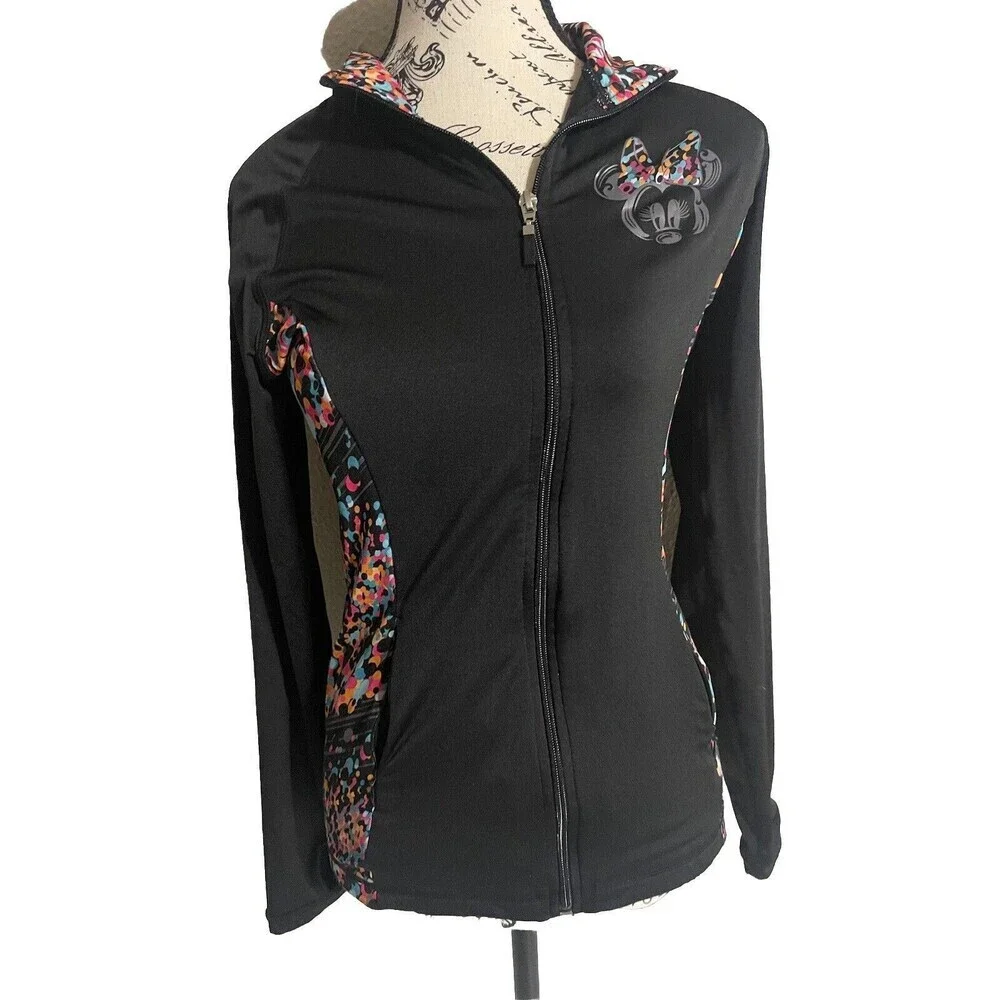 Disney Parks Minnie Mouse Black Polka Dot Zip Up Running Jacket Size Small